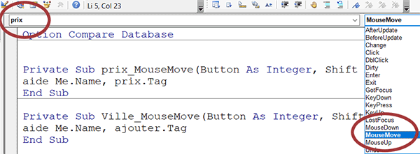 Déclencher un code VBA Access au passage de la souris sur un contrôle du formulaire