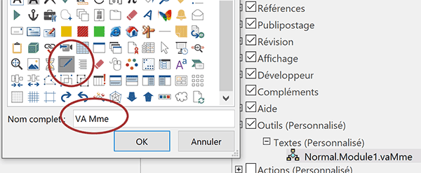 Donner un nom et une icône graphique à une bouton de macro VBA Word