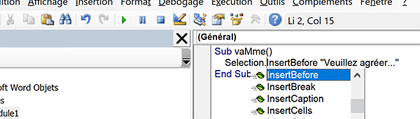 Méthode VBA Word InsertBefore pour ajouter du texte avant la sélection