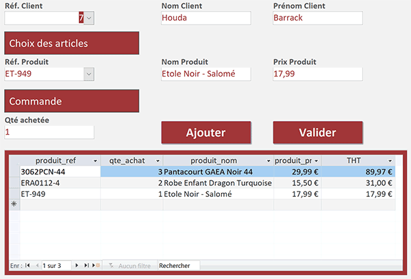 Formulaire Access pour construire les factures des clients