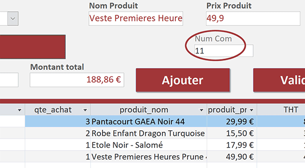 Récupérer et afficher dernier numéro de commande incrémenté grâce à la fonction Access MaxDom