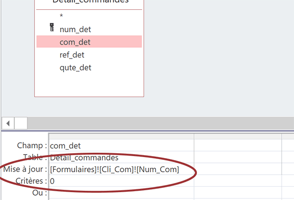 Requête Access pour mettre à jour dynamiquement le numéro de commande dans la table liée