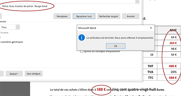 Formater automatiquement en couleur les montants numériques des centaines dans un document Word