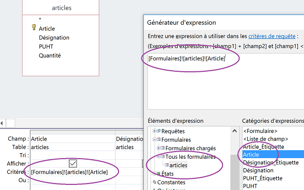 Générer critère de requête dynamique selon valeur du champ de formulaire Access