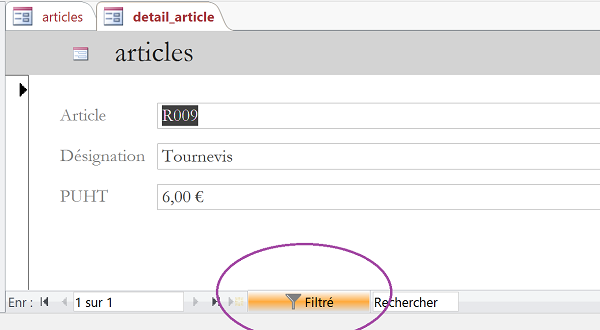 Vue filtrée formulaire Access par critère dans code Visual Basic