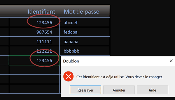 Saisie de doublons interdite par règle de validité Excel