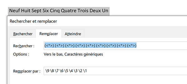 Inverser automatiquement ordre des mots dans une liste horizontale dans un document Word