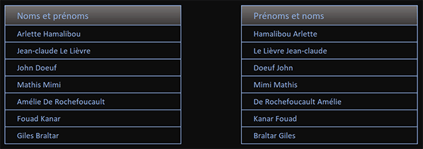 Inverser l-ordre du prénom et du nom par formule Excel