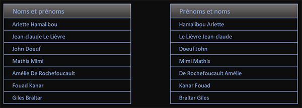 Inverser la position des noms et prénoms par formule Excel