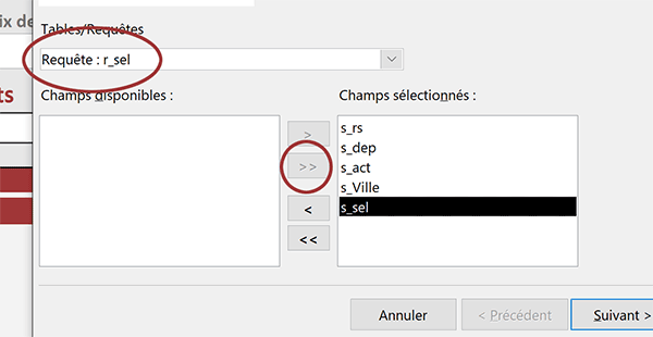 Ajouter les champs de requête pour construire un formulaire Access d-extraction