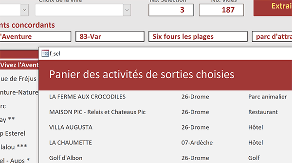 Panier des articles sélectionnés sur un formulaire Access annexe