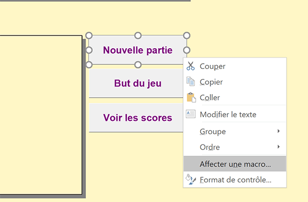 Afficher les macros pour atteindre le code VBA associé au bouton de la feuille Excel