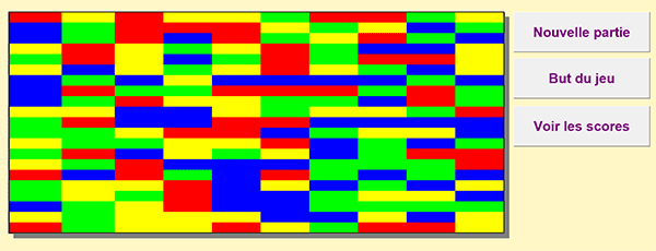 Plateau de jeu avec cellules de couleurs aléatoires pour simuler les briques à casser