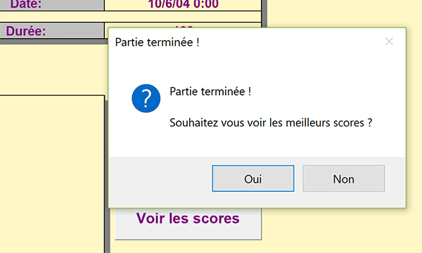 Boîte de message VBA en fin de partie du jeu du casse brique Excel