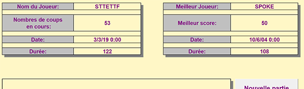 Tableaux de synthèse des scores et résultats pour le jeu du casse brique VBA Excel