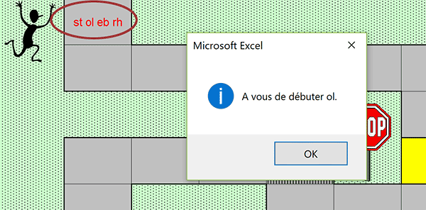 Premier joueur choisi aléatoirement par le code VBA Excel pour débuter la partie de jeu