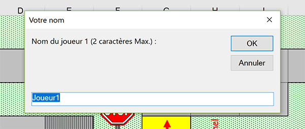 Début de partie jeu de société VBA Excel, inscrire le nom des joueurs
