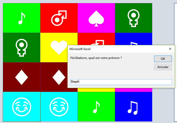 Boîte de dialogue pour récolter le nom du joueur à la fin de la partie du jeu du Memory VBA Excel