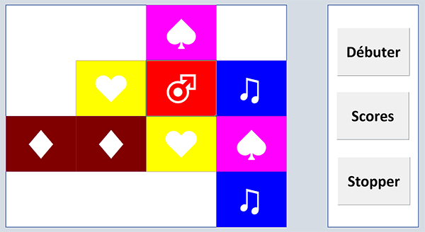 Partie en cours du jeu du Memory Excel contrôlé par le code VBA