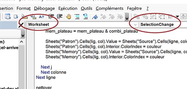 Créer la procédure évènementielle VBA Excel pour intercepter les clics utilisateur sur les cellules de la feuille