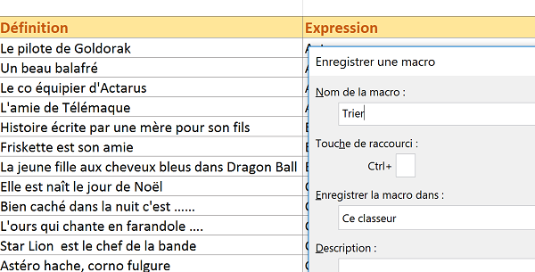 Créer macro Excel pour trier automatiquement tableau et récupérer code VBA