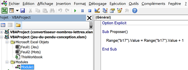 Code Visual Basic Excel pour incrémenter valeur de cellule au clic sur bouton