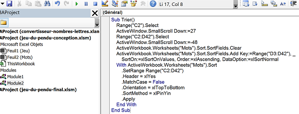 Code VBA de la macro automatique Excel pour effectuer des tris personnalisés de tableaux