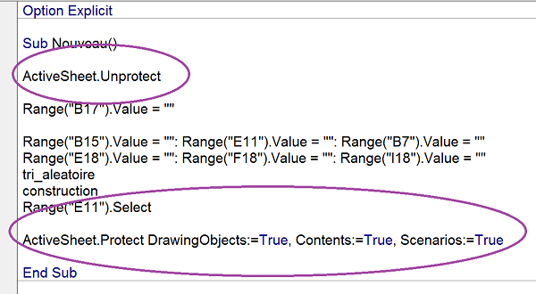 Code Visual Basic Excel pour activer et désactiver la protection de feuille