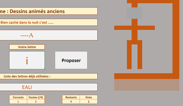 Dessin automatique du jeu du pendu dans les cellules Excel en fonction des valeurs retournées par VBA