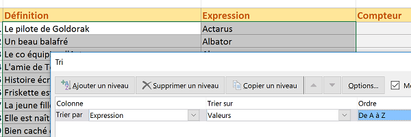 Peronnaliser les tris sur les tableaux Excel selon colonnes et ordres de tris