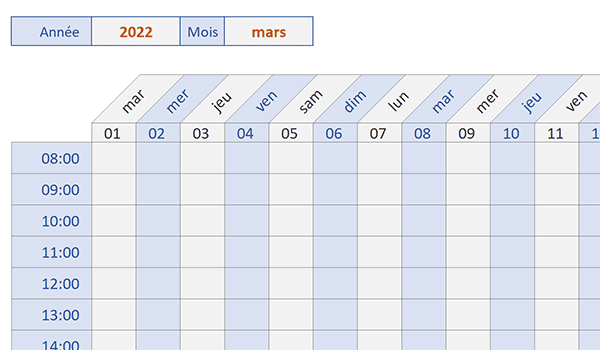 Planning Excel construit automatiquement sur énumération stricte des jours du mois par formule
