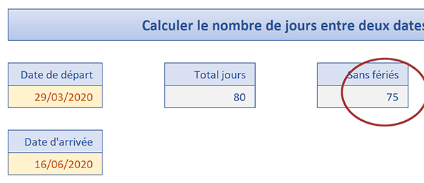 Nombre de jours entre deux dates sans les jours fériés par formule matricielle Excel