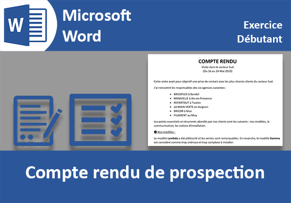 Exercice Word pour réaliser un courrier de compte rendu de prospection