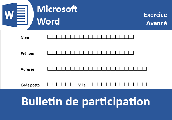 Exercice Word coupon inscription avec zones de réponses délimitées par des cases