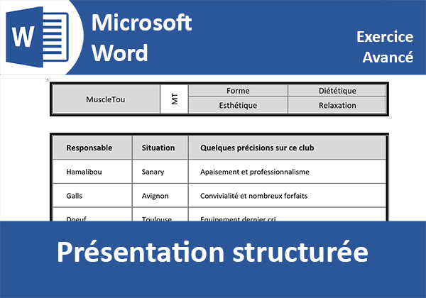 Exercice Word pour réaliser une présentation structurée par les tableaux