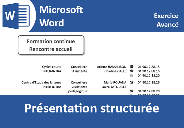 Exercice Word sur la mise en page structurée pour la présentation de la société