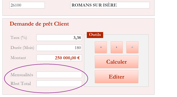 Formulaire Access pour calculs mensualités prêts par formules Excel