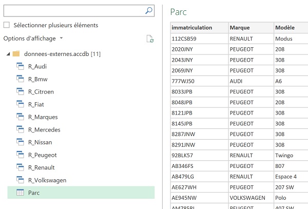 Réception des données externes dans Excel pour établir connexion dynamique avec les tables et requêtes