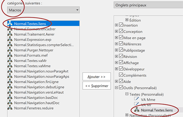 Ajouter un bouton de macro VBA Word dans un onglet pour lien de recherche cliquable automatique