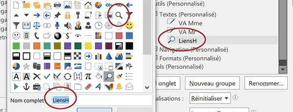 Nom et icône pour bouton de macro VBA Word de lien hypertexte cliquable