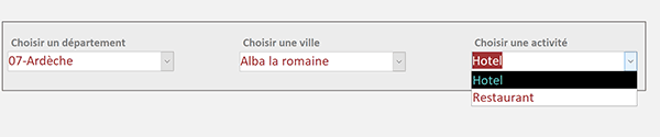 Trois listes déroulantes reliées en cascade sur un formulaire Access