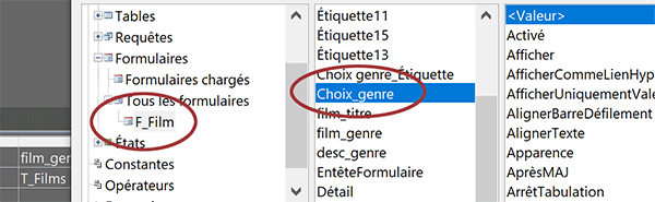 Lien entre un champ de requête Access et une liste déroulante de formulaire