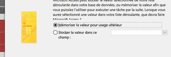 Ne pas stocker la valeur de la liste déroulante dans un champ de table Access