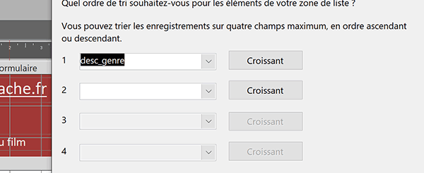 Tri croissant pour la liste déroulante du formulaire Access