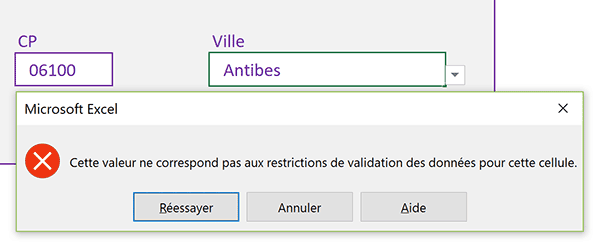 Saisie refusée dans cellule Excel car choix restreints par la liste déroulante