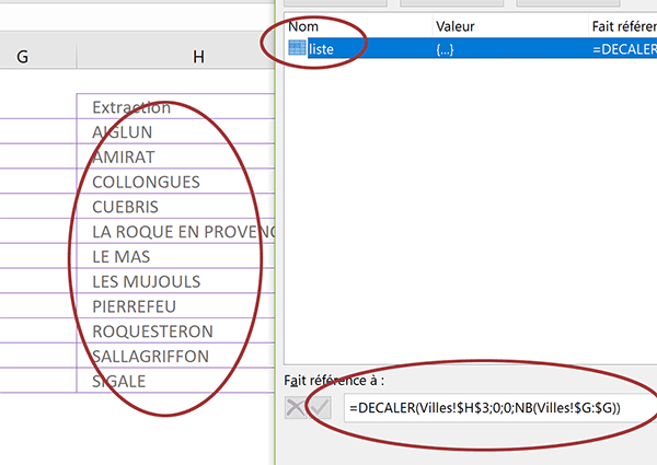 Plage de cellules dynamique grâce à la fonction Decaler pour remplir le contenu de liste déroulante Excel