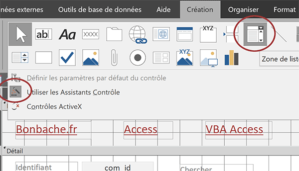 Ajouter une zone de liste déroulante sur un formulaire Access