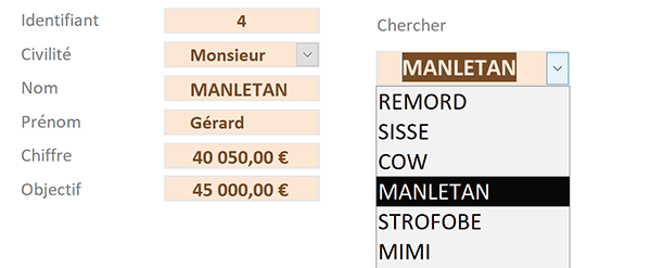 Atteindre un enregistrement cherché sur un formulaire Access avec une liste déroulante