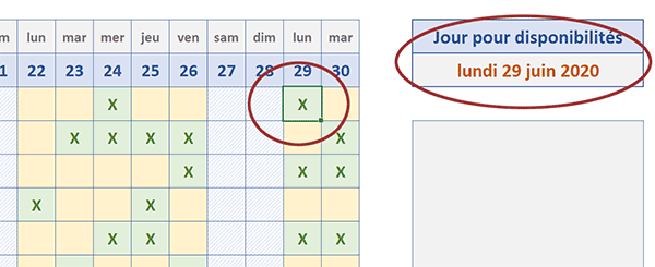 Récupérer et afficher la date en fonction de la cellule cliquée à la souris dans le calendrier Excel