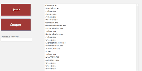 Lister tous les processus Windows sur un formulaire Access en VBA